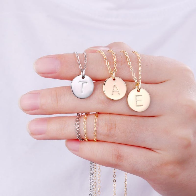 IEFWELL Valentines Gifts - Initial Necklaces for Women Girls, 14K Gold-Plated Silver Double Side Engraved Hammered Coin Necklaces, Layered Necklace Jewelry Pendant for Teen Girls - Image 5